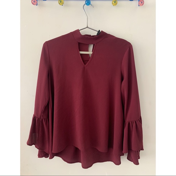 Burgundy Bell Sleeve Blouse - Picture 1 of 3